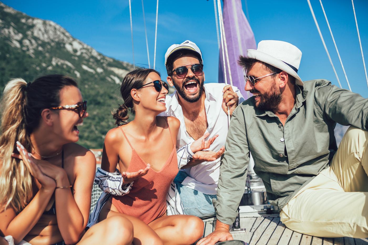 Friends on a sailing yacht